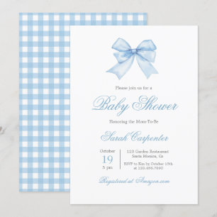 Blue Gingham och Bow Baby Shower Boy Investigation Inbjudningar
