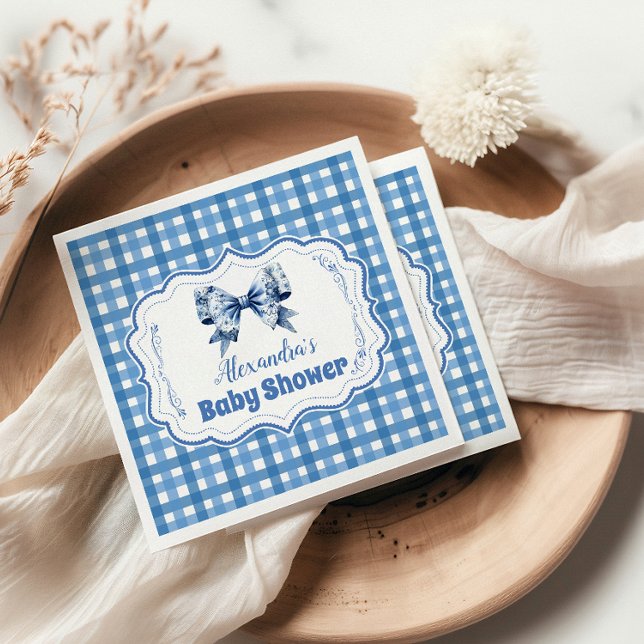 Blue Gingham och Bow Baby Shower Pappersservett (Skapare uppladdad)