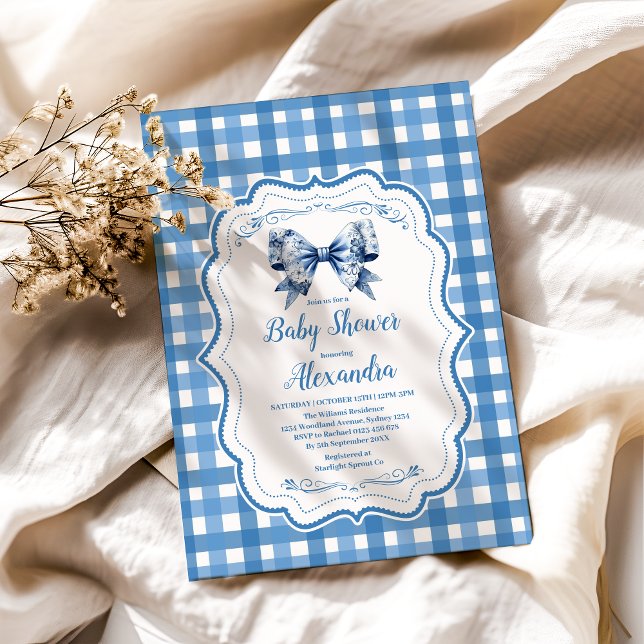 Blue Gingham och Bow Inbjudningar (Skapare uppladdad)