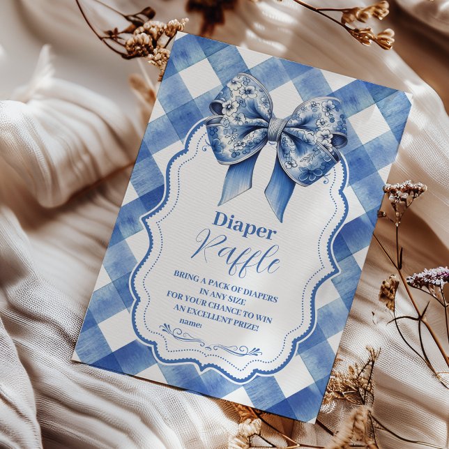 Blue Gingham och Bow Raffle Diapper Enclos Tilläggskort (Skapare uppladdad)