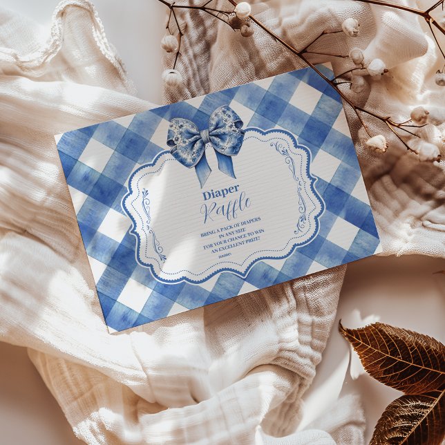 Blue Gingham och Bow Raffle Diapper Tilläggskort (Skapare uppladdad)