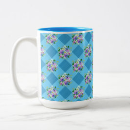 Blue Gingham och Lila Blåa blommor Land Två-Tonad Mugg