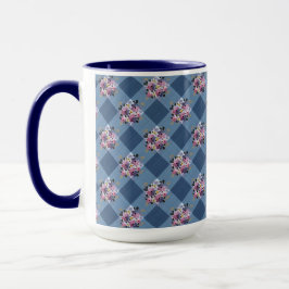 Blue Gingham och Lila Blue Blommigt Land Mugg
