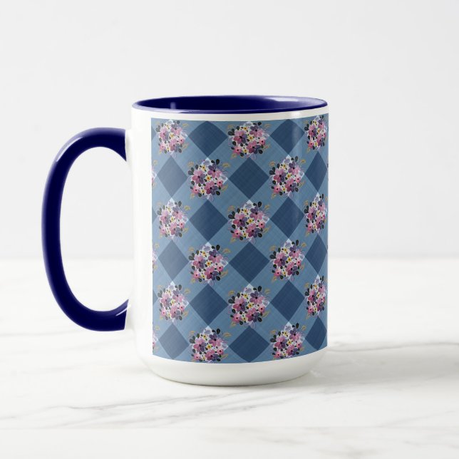 Blue Gingham och Lila Blue Blommigt Land Mugg (Vänster)