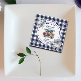 Blue Gingham Off Market Blommigt Möhippa Gåvor Etiketter