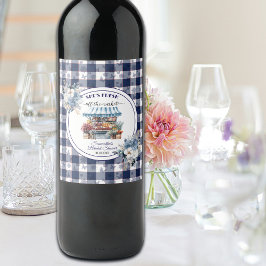 Blue Gingham Off Market Blommigt Möhippa Vinflaska Etikett