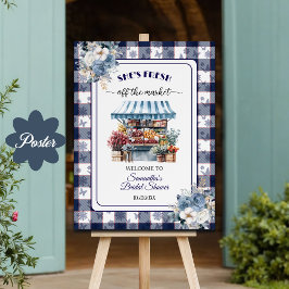 Blue Gingham Off the Market Bridal Shower  Poster
