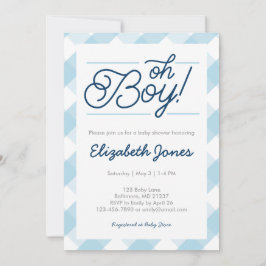 Blue Gingham "Oh Boy" Baby Shower-inbjudningar Inbjudningar