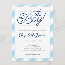 Blue Gingham "Oh Boy" Baby Shower-inbjudningar Inbjudningar