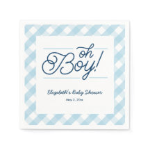 Blue Gingham "Oh Boy" Baby Shower Napkins