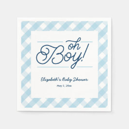 Blue Gingham "Oh Boy" Baby Shower Napkins Pappersservett