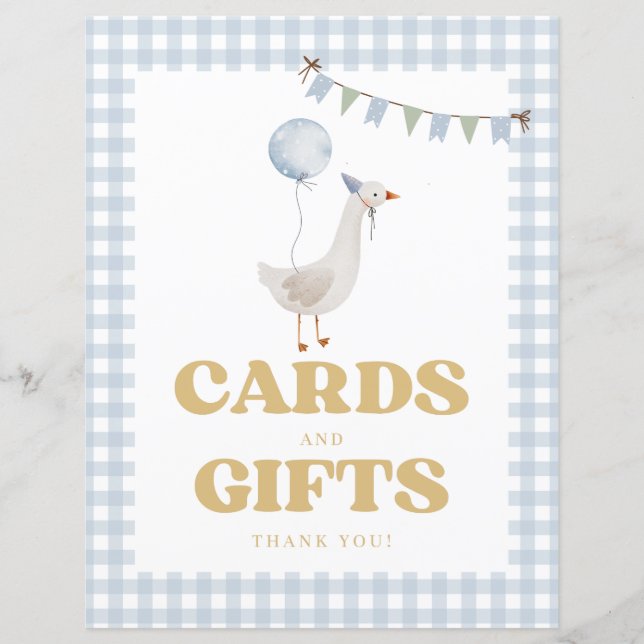 Blue Gingham One Fånig Goose Cards and Gifts Sign (Framsida)