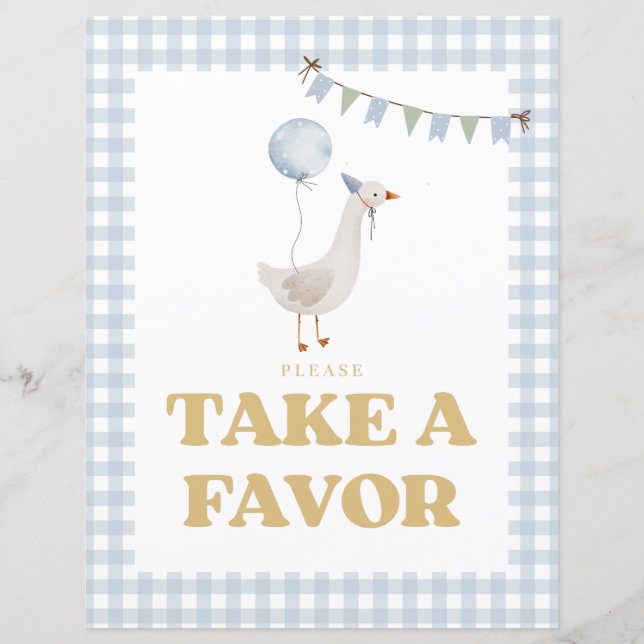 Blue Gingham One Fånig Goose Party Favor Sign (Framsida)