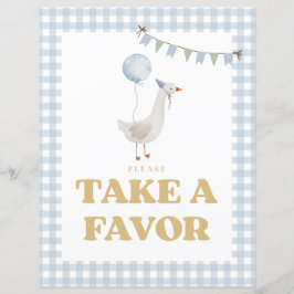 Blue Gingham One Fånig Goose Party Favor Sign