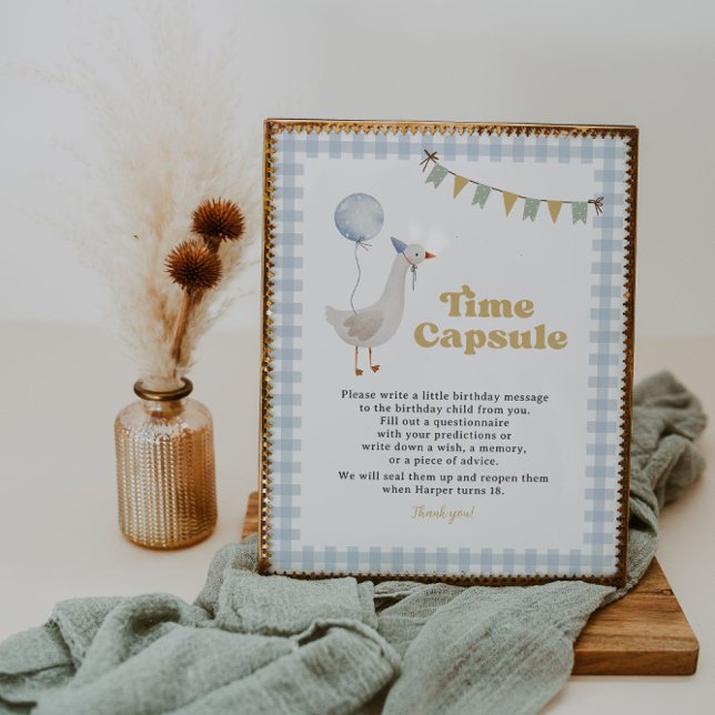 Blue Gingham One Fånig Goose Time Capsule Sign (Skapare uppladdad)