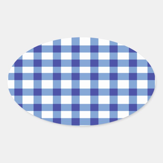 Blue Gingham Ovalt Klistermärke (Framsida)