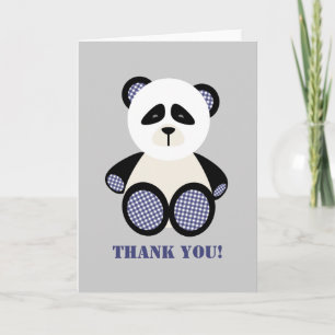Blue Gingham Panda Bear Baby Shower Tack Kort