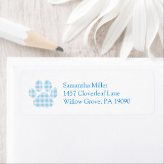 Blue Gingham Paw Print Return Address Label Returadress Etikett