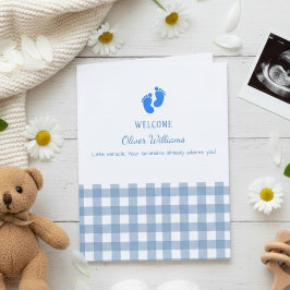 Blue Gingham Personalized Baby Welcome Card  Kort