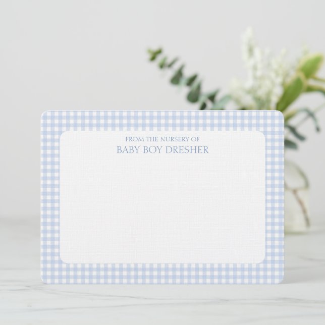 Blue Gingham Personlig Anteckningskort (Stående Fram)