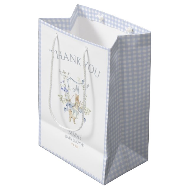 Blue Gingham Peter, Rabbit Baby Shower MUTED BL (Framsidan Vinklad)