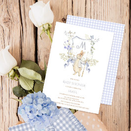 Blue Gingham Peter, Rabbit Baby Shower MUTED BL Inbjudningar