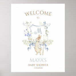 Blue Gingham Peter, Rabbit Baby Shower MUTED BL Poster