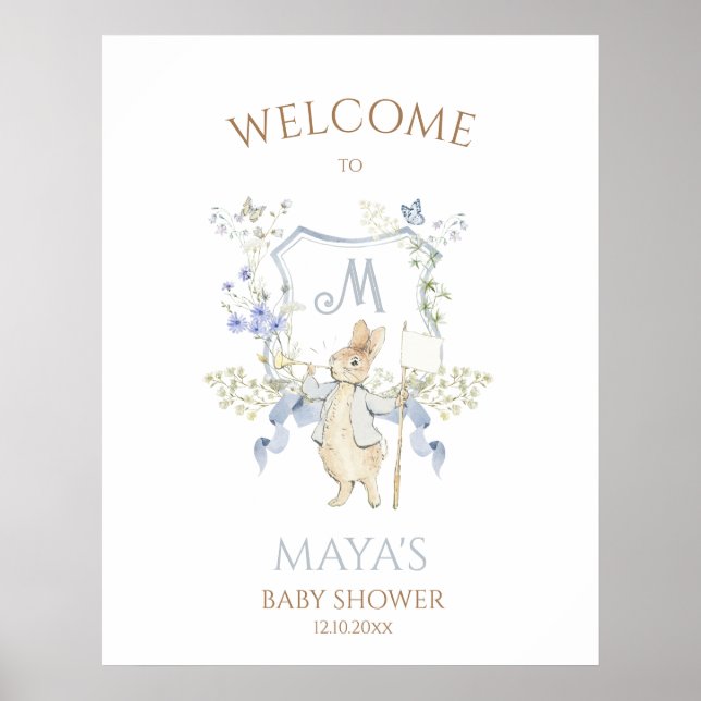 Blue Gingham Peter, Rabbit Baby Shower MUTED BL Poster (Framsidan)