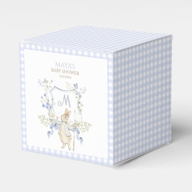 Blue Gingham Peter, Rabbit Baby Shower MUTED BL Presentaskar (Framsidan Sidan)