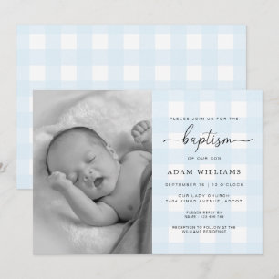 Blue Gingham Photo Baptism-inbjudan Inbjudningar