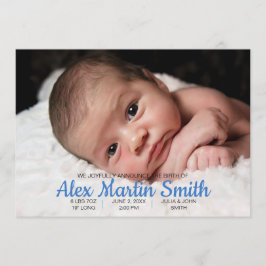 Blue Gingham Piggy Baby Birth Announcement Photo Meddelande