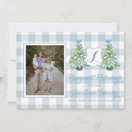 Blue Gingham Plaid Holiday Card Inbjudningar