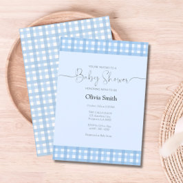 Blue Gingham Play Baby Shower Inbjudningar