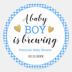 Blue Gingham Pojke andas babyskor Runt Klistermärke