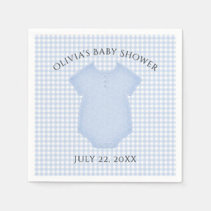 Blue Gingham Pojke Bodydress Baby Shower Pappersservett