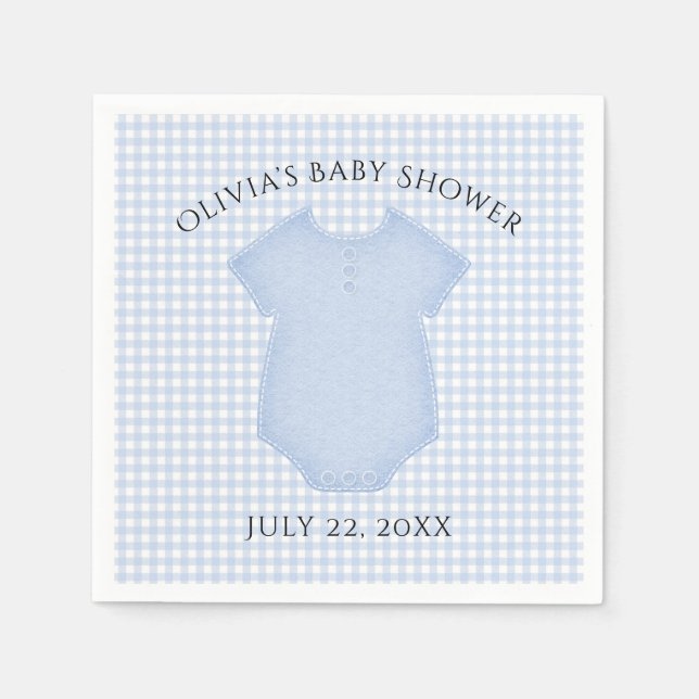 Blue Gingham Pojke Bodydress Baby Shower Pappersservett (Framsidan)