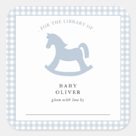 Blue Gingham pojke Bookplate Fyrkantigt Klistermärke