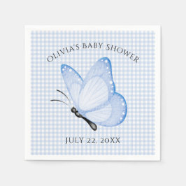 Blue Gingham Pojke Butterfly Baby Shower Pappersservett