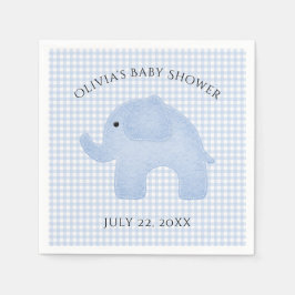 Blue Gingham Pojke Elephant Baby Shower Papper Pappersservett