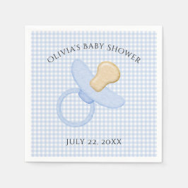 Blue Gingham Pojke Nappar Baby Shower Napkins Pappersservett