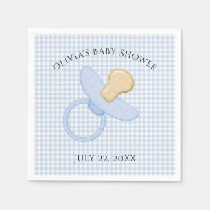 Blue Gingham Pojke Nappar Baby Shower Napkins Pappersservett