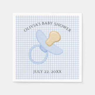Blue Gingham Pojke Nappar Baby Shower Napkins Pappersservett