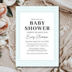 Blue Gingham Pojke Shower Inbjudningar