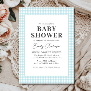 Blue Gingham Pojke Shower Inbjudningar