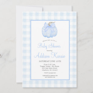Blue Gingham Pumpkin Baby Shower-inbjudan Inbjudningar