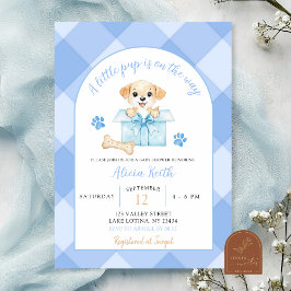 Blue Gingham Puppy Baby Shower Inbjudningar