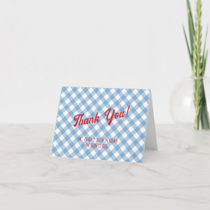 Blue Gingham Red Balloon Upsherin Tackkort