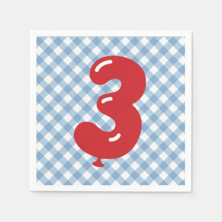 Blue Gingham Red Number 3 Napkin Pappersservett