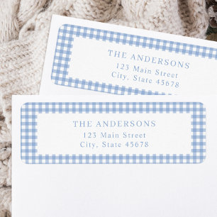 Blue Gingham Returadress Etikett