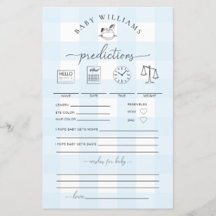 Blue Gingham Rocking Horse Baby Predictions Game